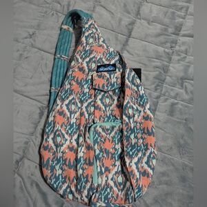 KAVU Teal and Coral Patterned Crossbody Bag